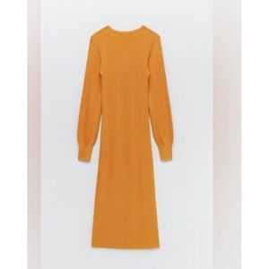 ZARA NEW Puff Orange Knit Jumper Midi Dress ASO Kate Middleton Duchess Sz S